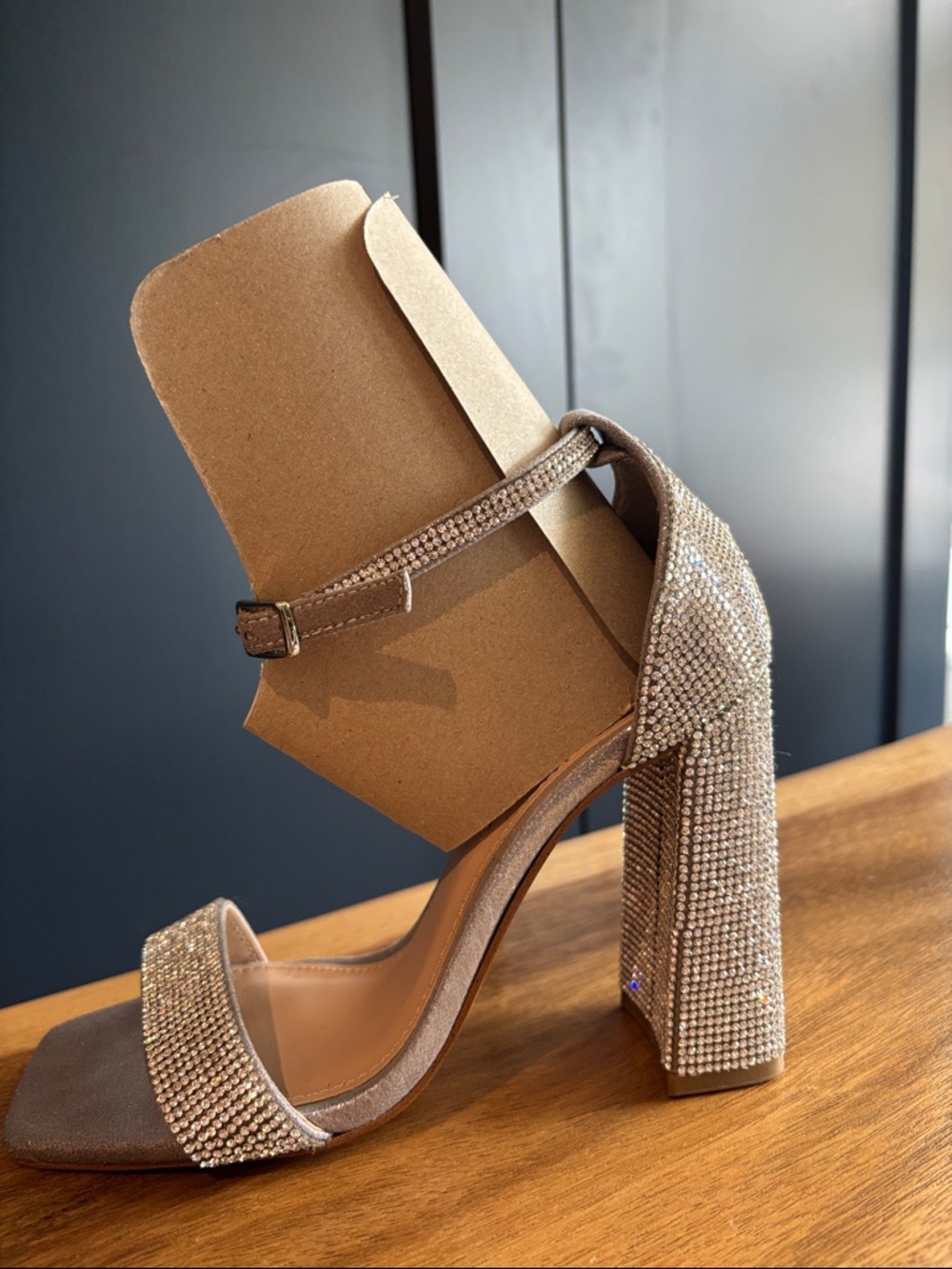 Steve Madden Silver Rhinestone Block Heels - Picture 2 of 3